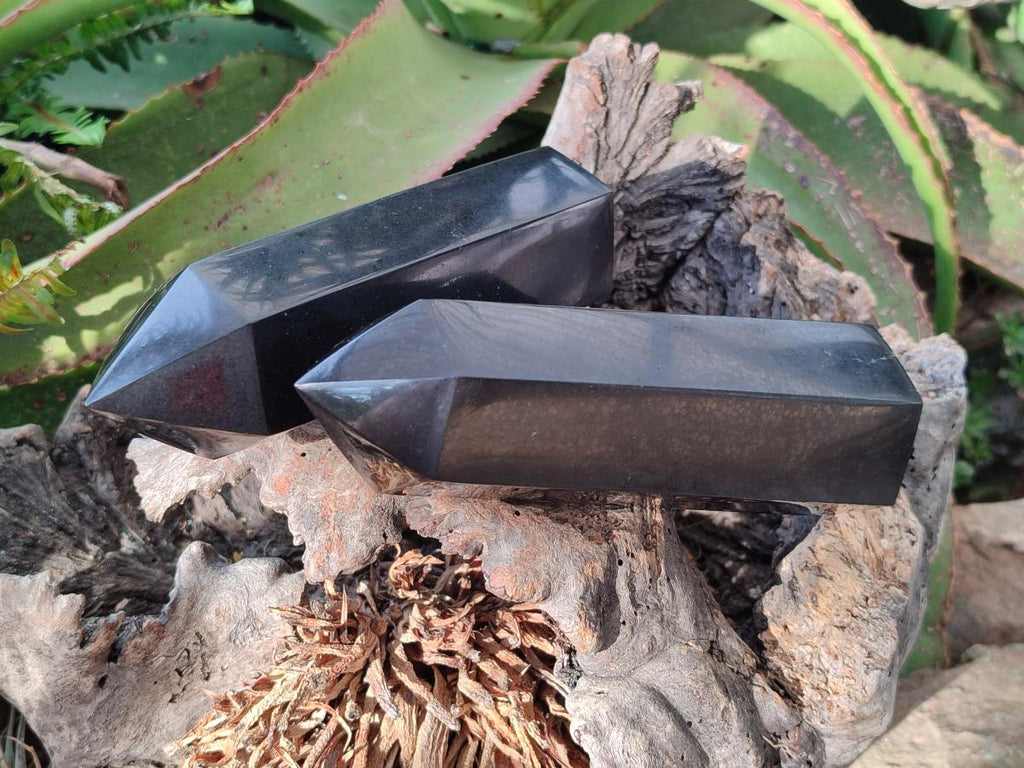 Polished Black Basalt Display Crystals x 3 From Madagascar - Toprock Gemstones and Minerals 