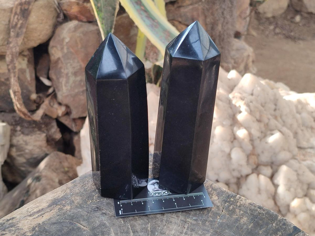 Polished Black Basalt Display Crystals x 3 From Madagascar - Toprock Gemstones and Minerals 