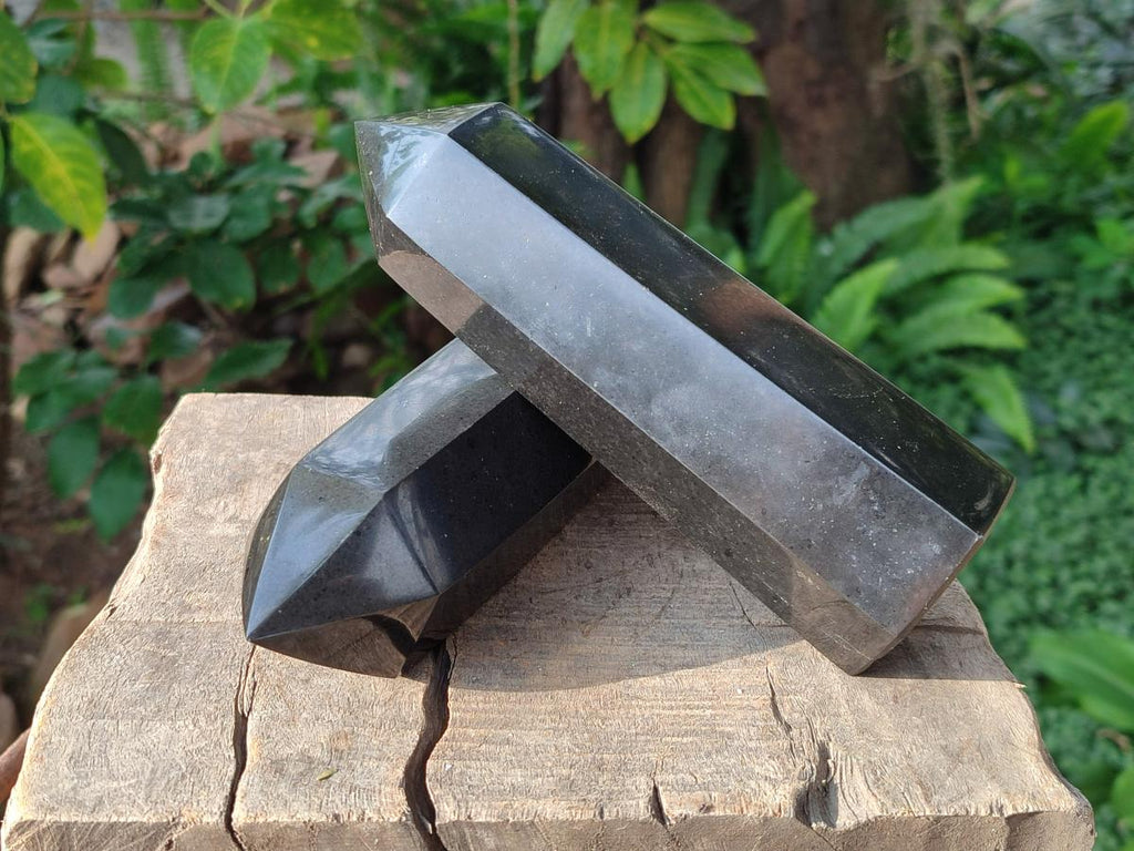 Polished Black Basalt Display Crystals x 3 From Madagascar - Toprock Gemstones and Minerals 