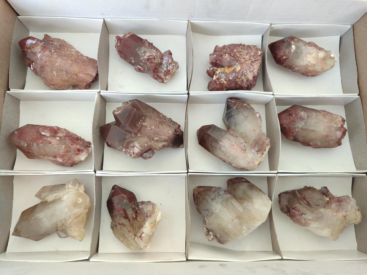 Natural Red Hematoid Quartz Crystals and Clusters x 12 From Karoi, Zimbabwe - Toprock Gemstones and Minerals 