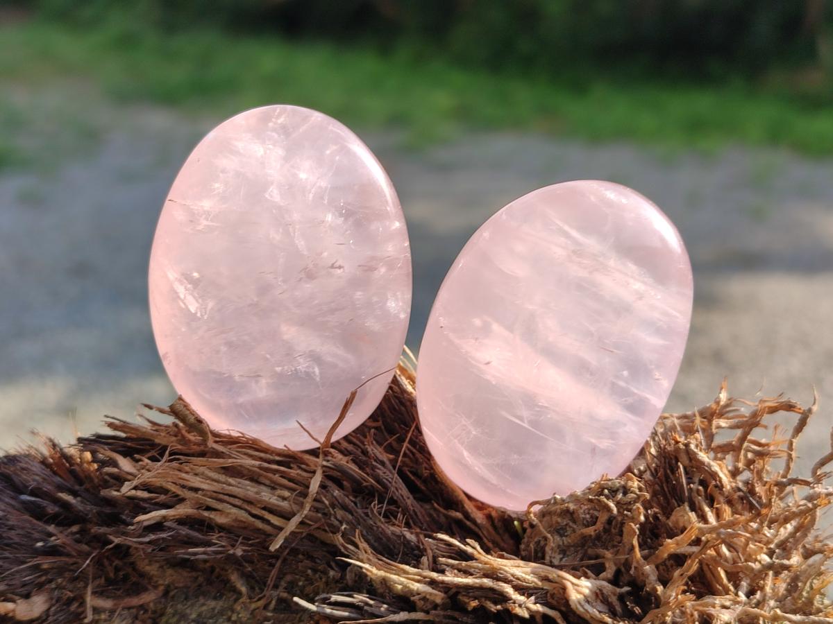 Polished Small Gemmy Rose Quartz Palm Stones x 24 From Madagascar - Toprock Gemstones and Minerals 