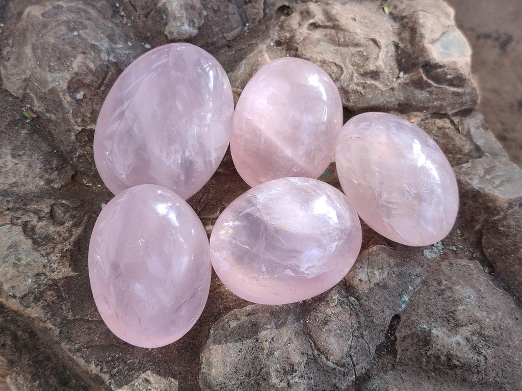 Polished Small Gemmy Rose Quartz Palm Stones x 24 From Madagascar - Toprock Gemstones and Minerals 