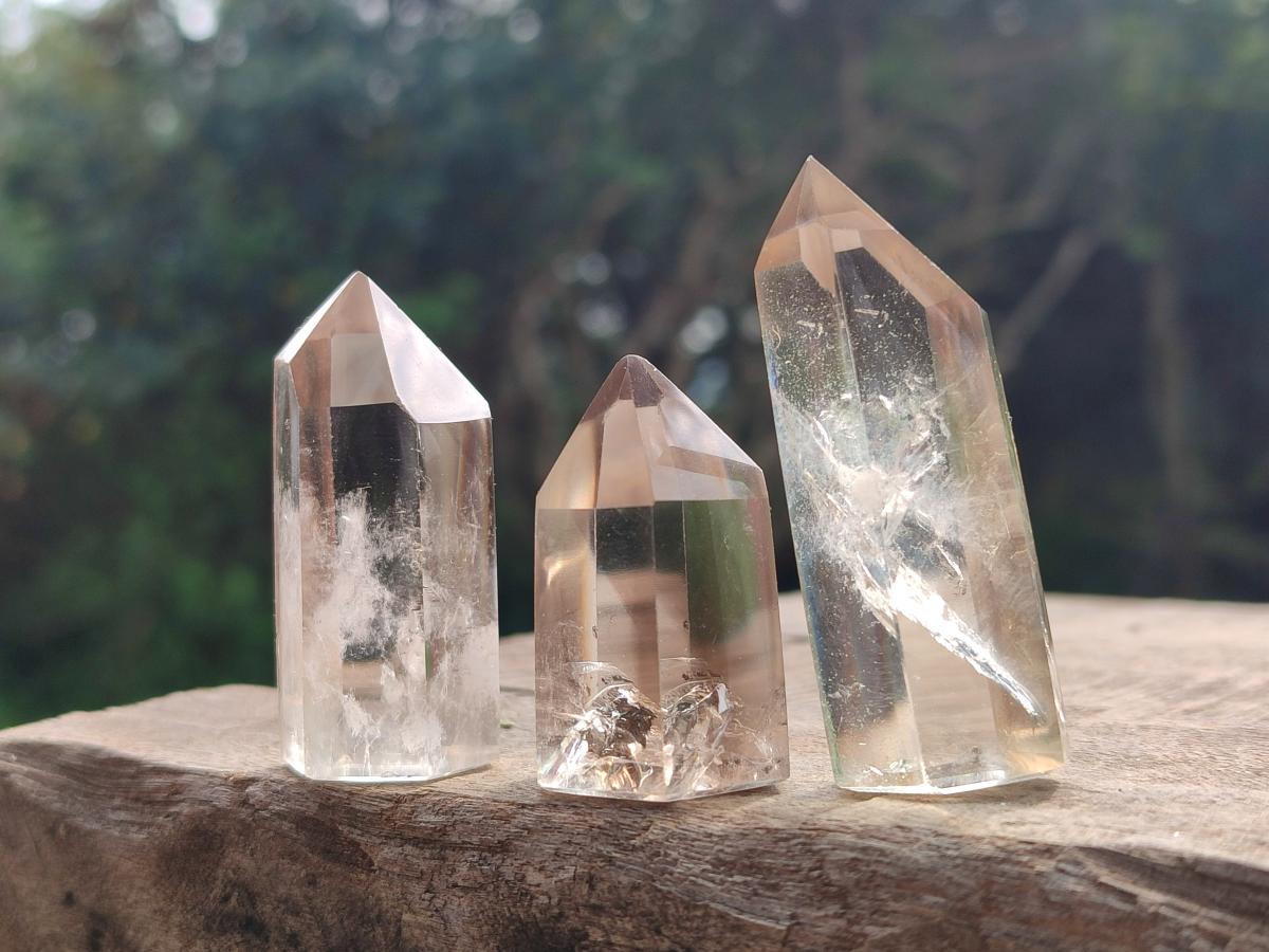 Polished Wispy Smokey Window Quartz Crystals x 24 From Madagascar - Toprock Gemstones and Minerals 