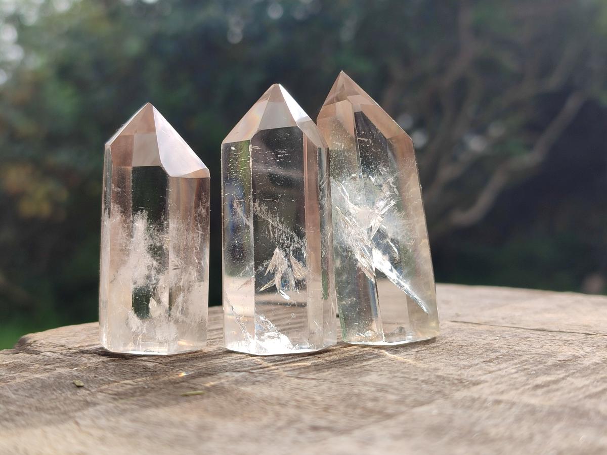 Polished Wispy Smokey Window Quartz Crystals x 24 From Madagascar - Toprock Gemstones and Minerals 