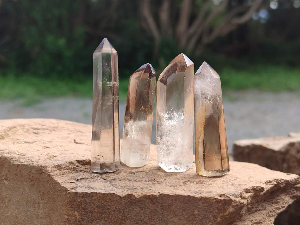 Polished Wispy Smokey Window Quartz Crystals x 24 From Madagascar - Toprock Gemstones and Minerals 