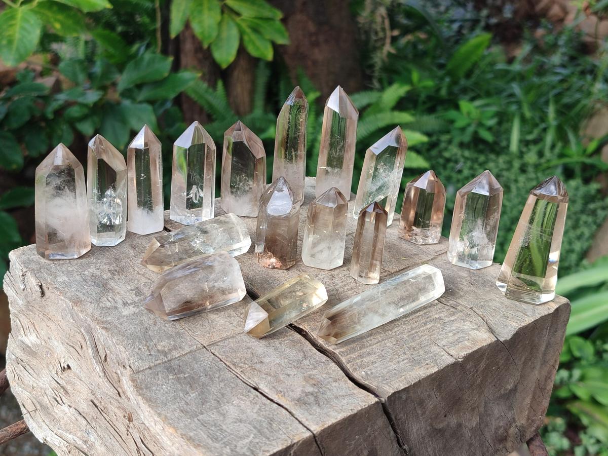Polished Wispy Smokey Window Quartz Crystals x 24 From Madagascar - Toprock Gemstones and Minerals 