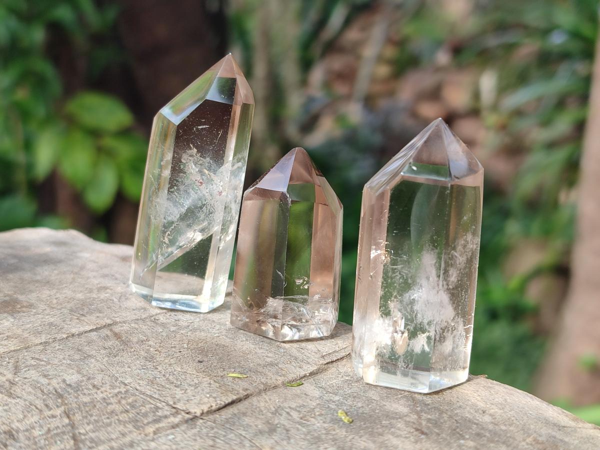 Polished Wispy Smokey Window Quartz Crystals x 24 From Madagascar - Toprock Gemstones and Minerals 