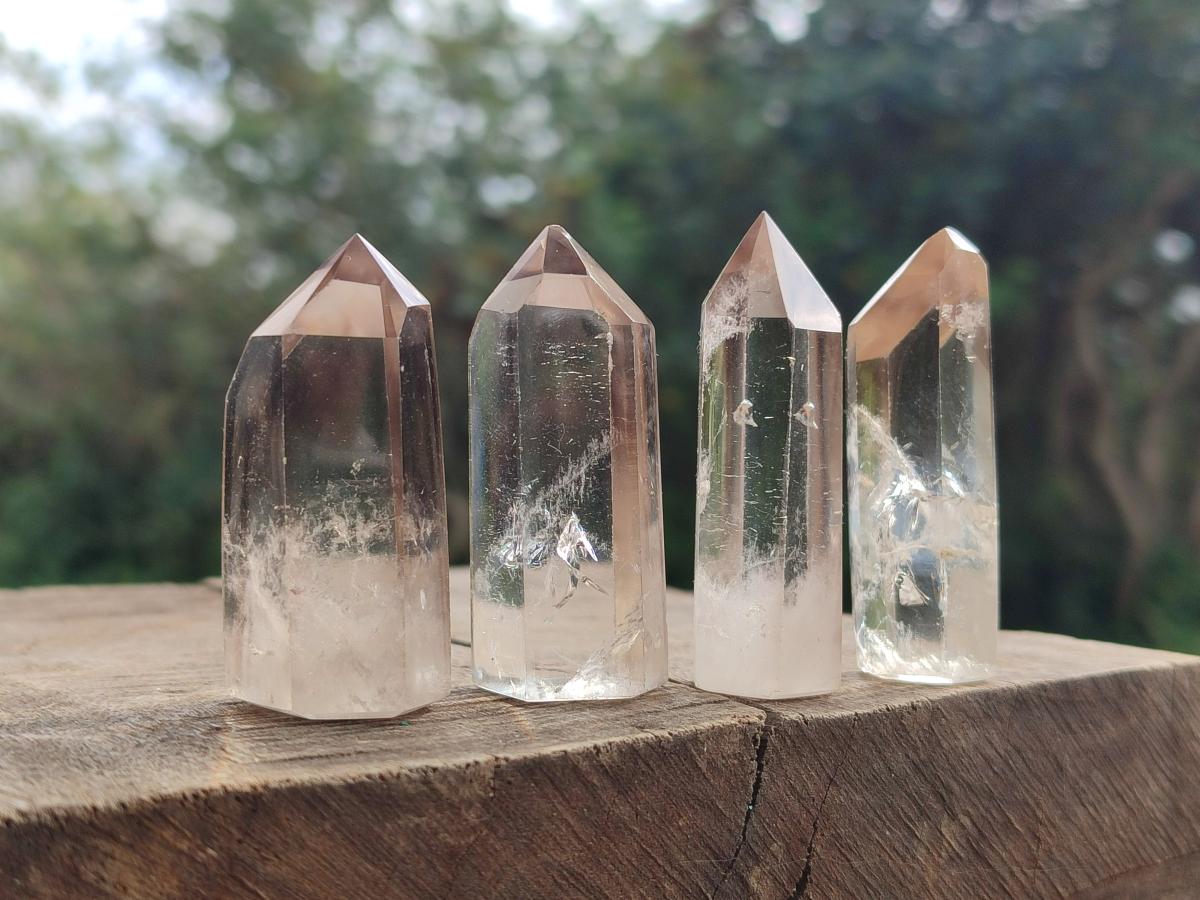 Polished Wispy Smokey Window Quartz Crystals x 24 From Madagascar - Toprock Gemstones and Minerals 