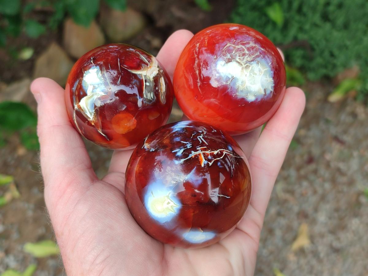 Polished Carnelian Agate Gemstone Spheres x 6 From Madagascar - Toprock Gemstones and Minerals 