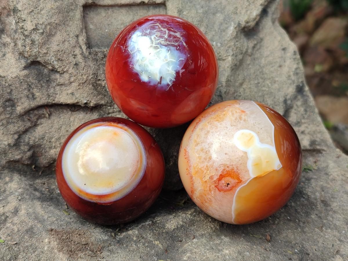 Polished Carnelian Agate Gemstone Spheres x 6 From Madagascar - Toprock Gemstones and Minerals 
