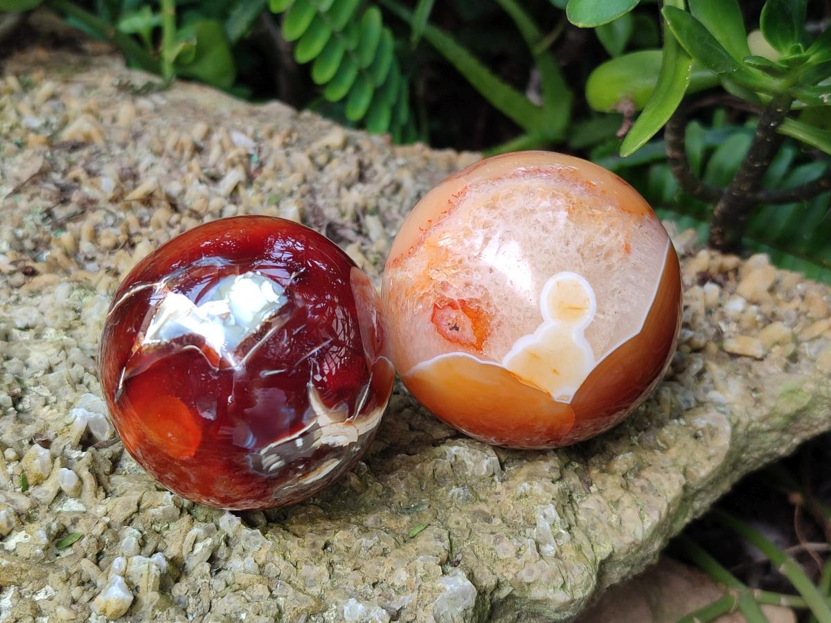 Polished Carnelian Agate Gemstone Spheres x 6 From Madagascar - Toprock Gemstones and Minerals 