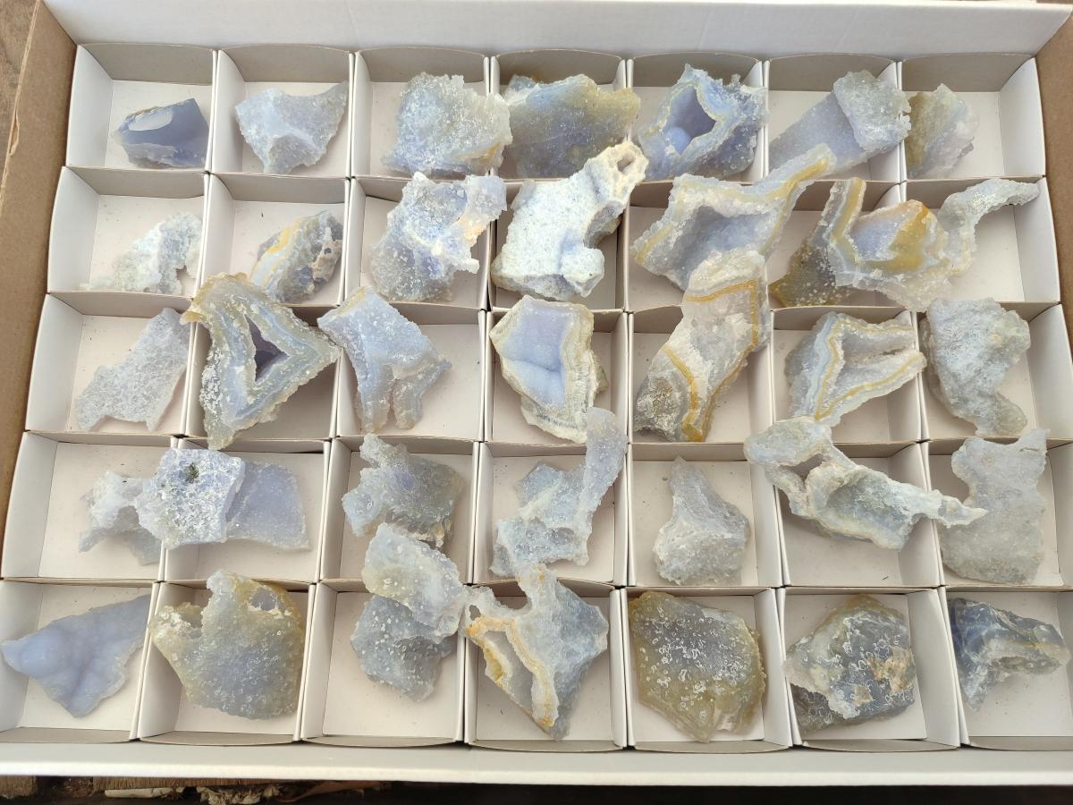 Natural Etched Blue Chalcedony Geodes x 35 From Nsanje, Malawi - Toprock Gemstones and Minerals 