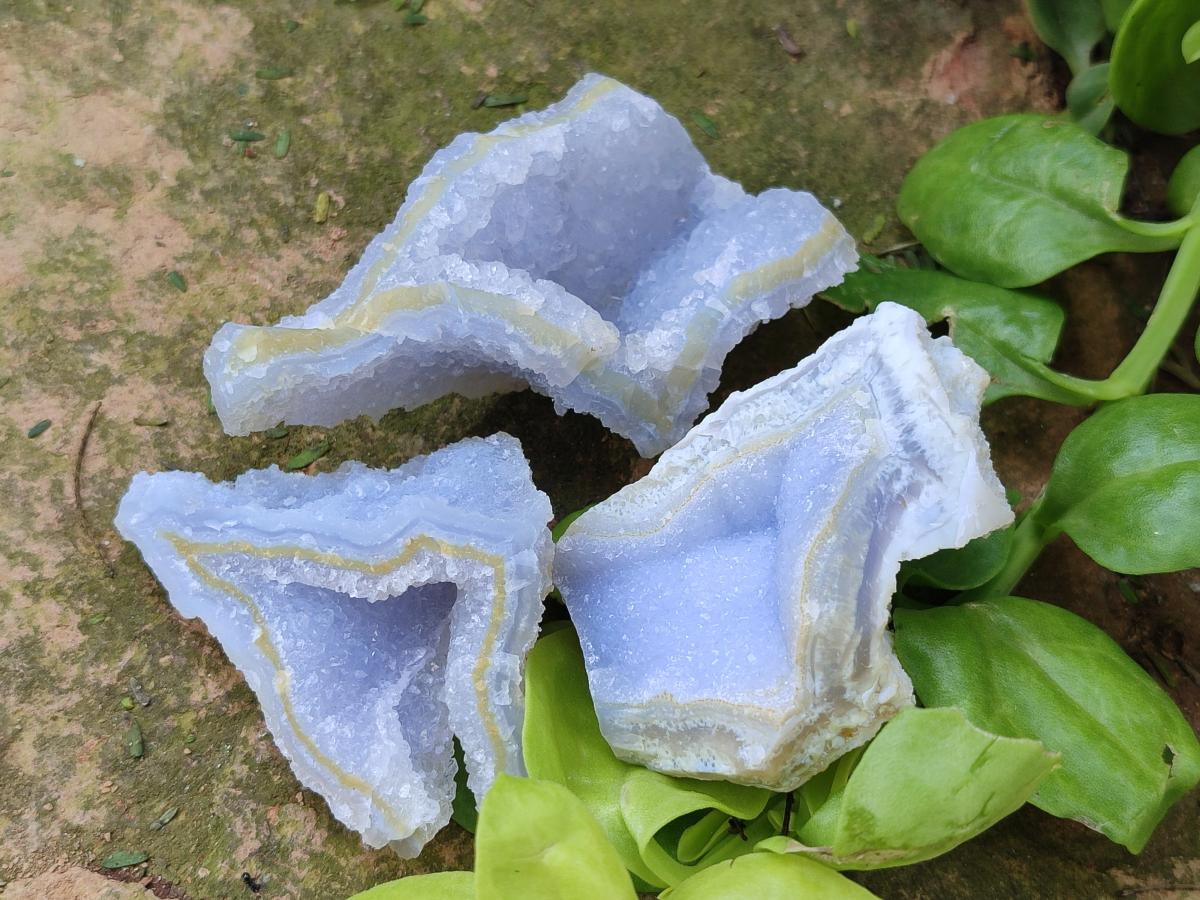 Natural Etched Blue Chalcedony Geodes x 35 From Nsanje, Malawi - Toprock Gemstones and Minerals 