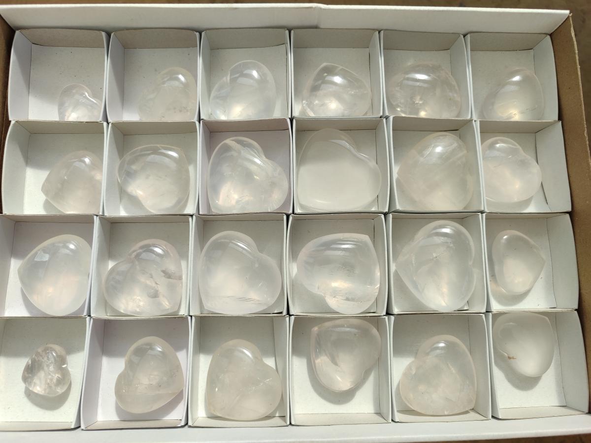 Polished Girasol Pearl Quartz Hearts x 24 From Ambatondrazaka, Madagascar - Toprock Gemstones and Minerals 