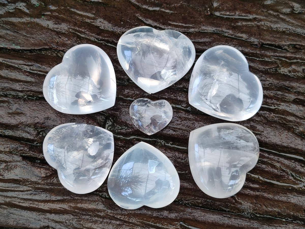 Polished Girasol Pearl Quartz Hearts x 24 From Ambatondrazaka, Madagascar - Toprock Gemstones and Minerals 
