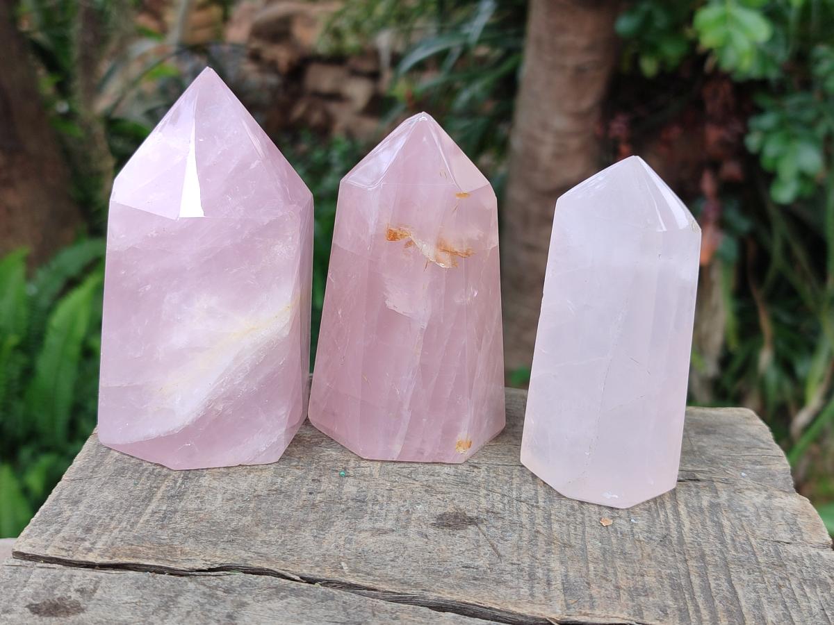 Polished Gemmy Rose Quartz Crystals x 6 From Madagascar - Toprock Gemstones and Minerals 