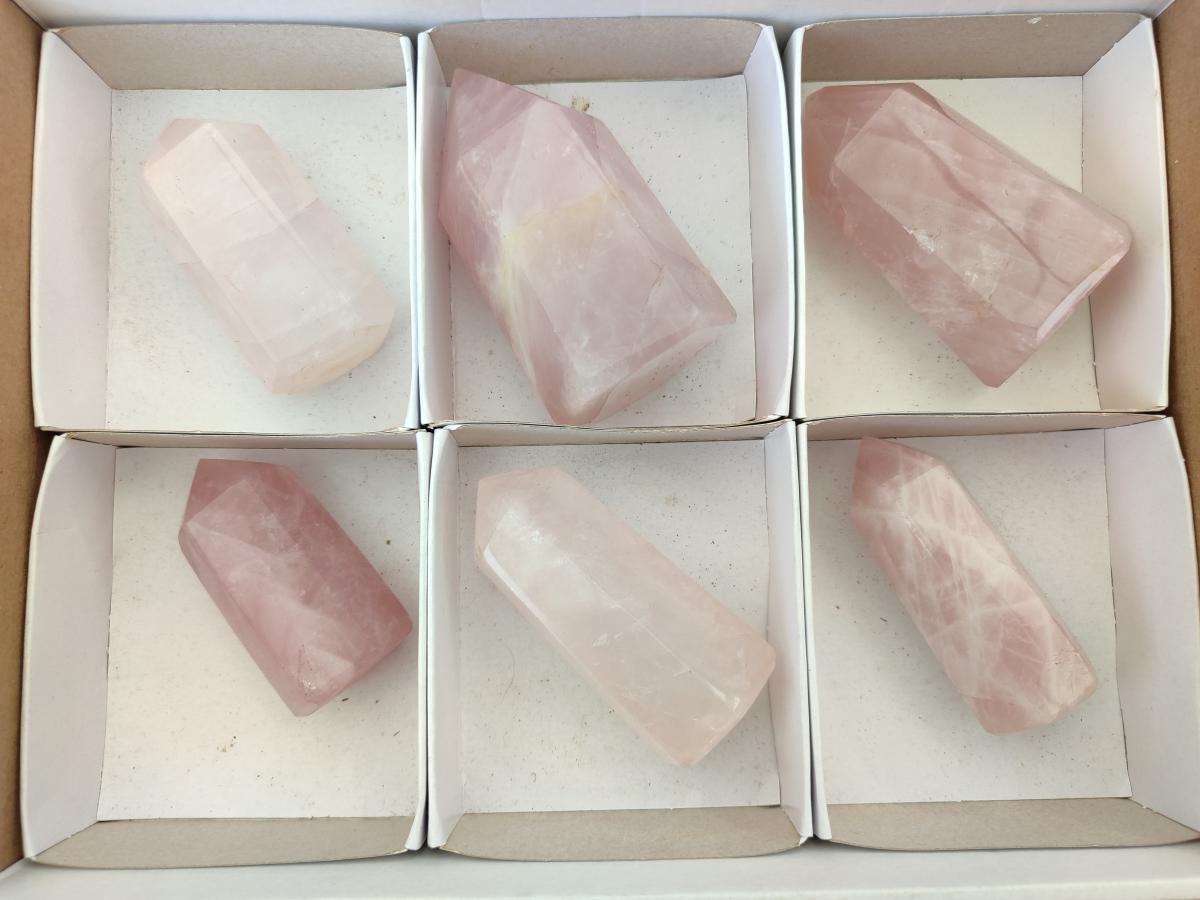 Polished Gemmy Rose Quartz Crystals x 6 From Madagascar - Toprock Gemstones and Minerals 