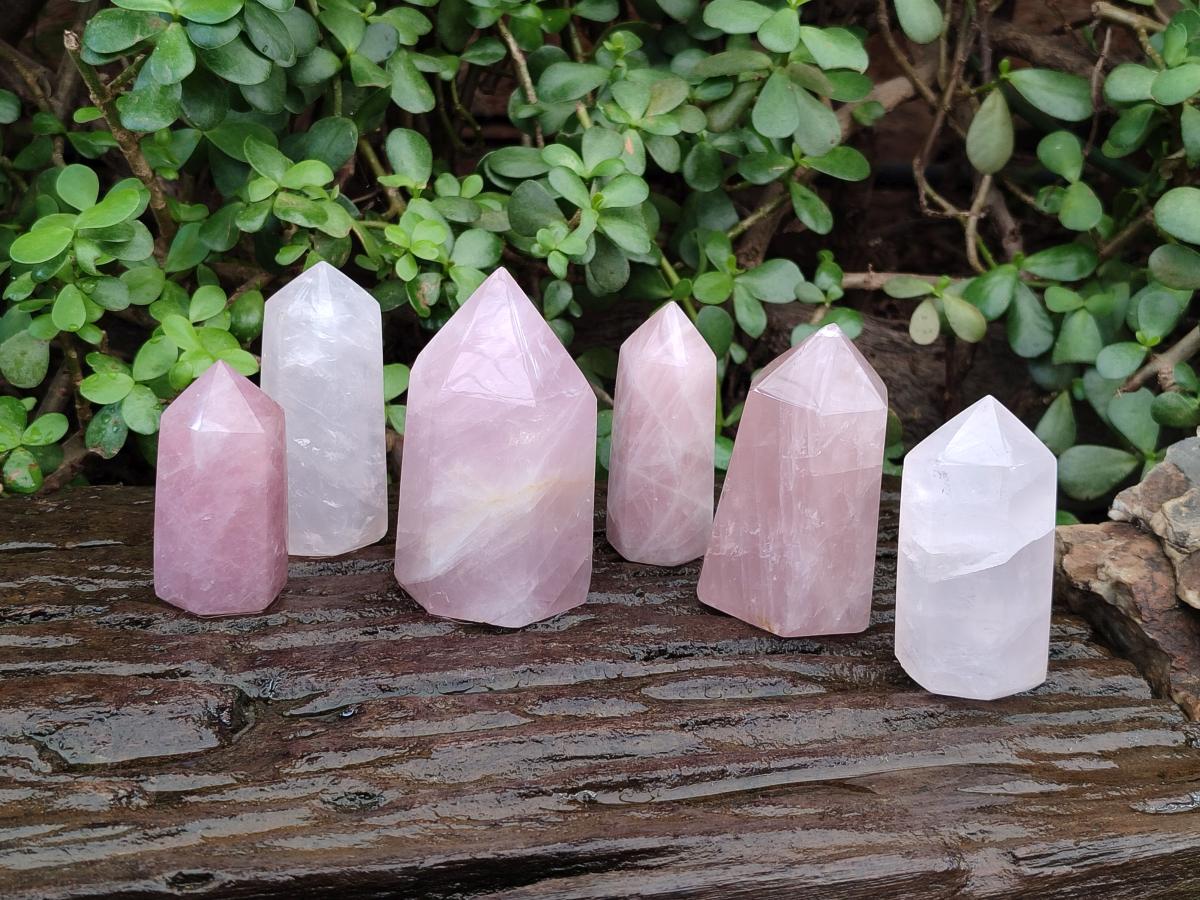 Polished Gemmy Rose Quartz Crystals x 6 From Madagascar - Toprock Gemstones and Minerals 