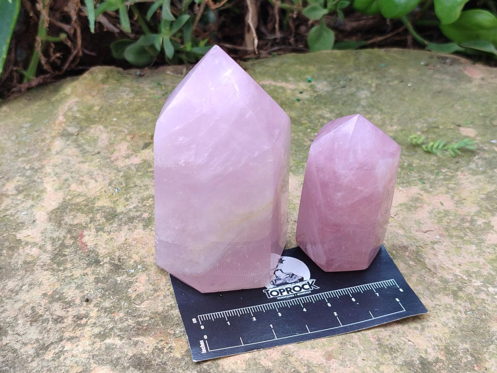 Polished Gemmy Rose Quartz Crystals x 6 From Madagascar - Toprock Gemstones and Minerals 