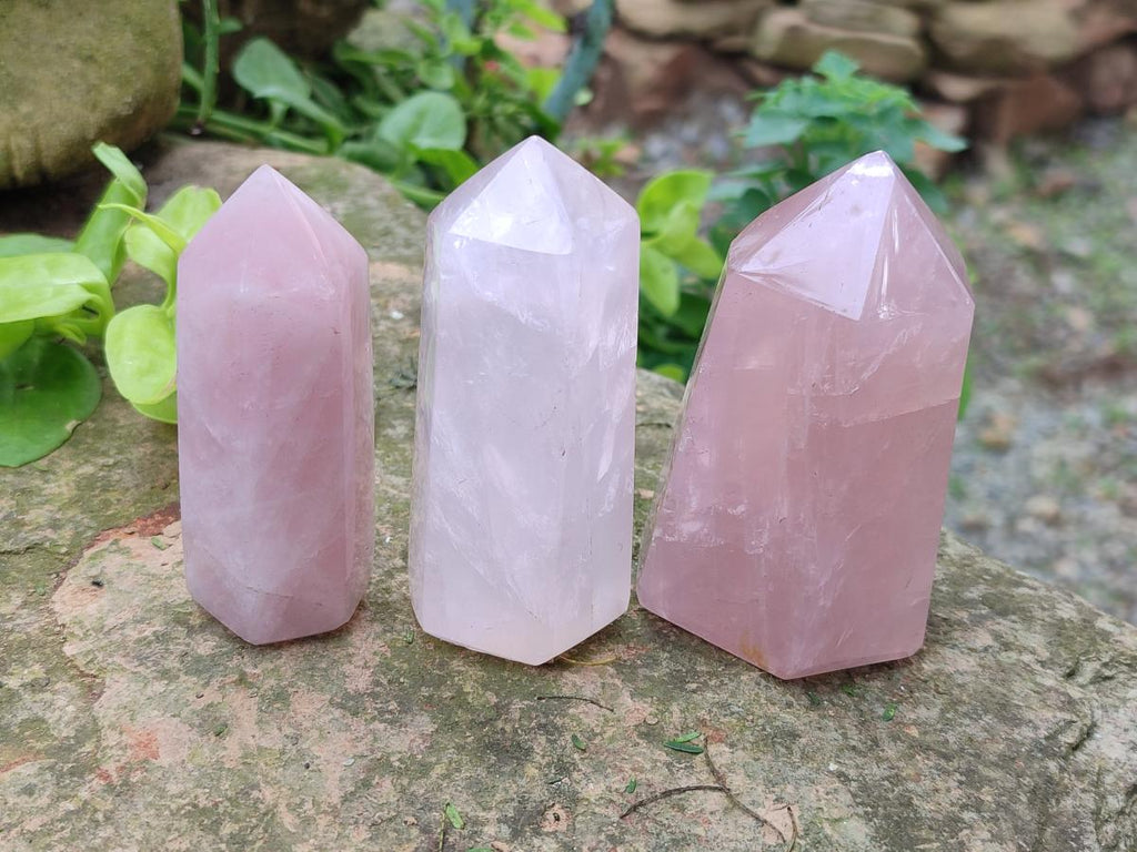 Polished Gemmy Rose Quartz Crystals x 6 From Madagascar - Toprock Gemstones and Minerals 
