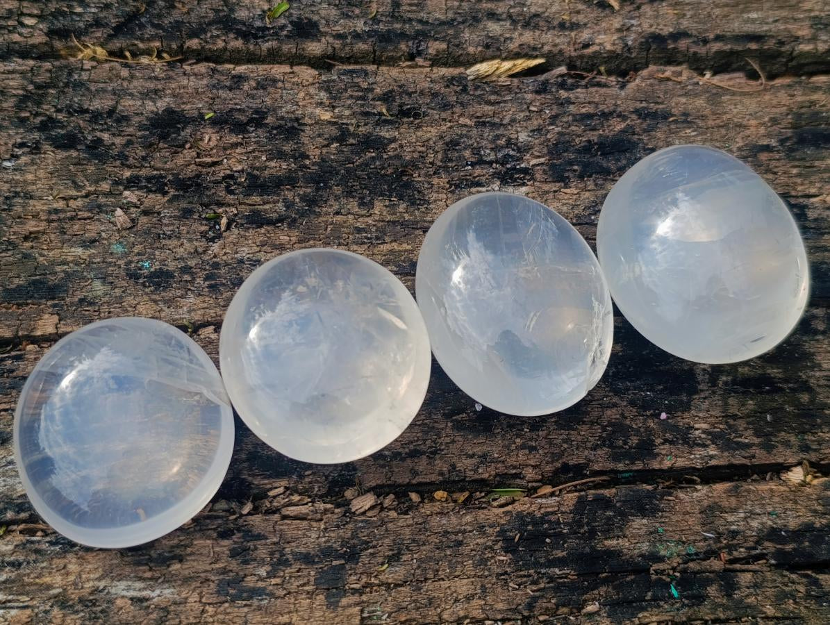 Polished Girasol Pearl Quartz Palm Stones x 20 From Ambatondrazaka, Madagascar - Toprock Gemstones and Minerals 