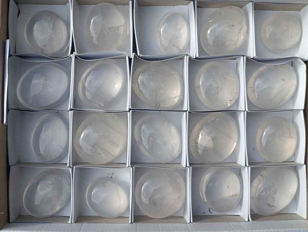 Polished Girasol Pearl Quartz Palm Stones x 20 From Ambatondrazaka, Madagascar - Toprock Gemstones and Minerals 