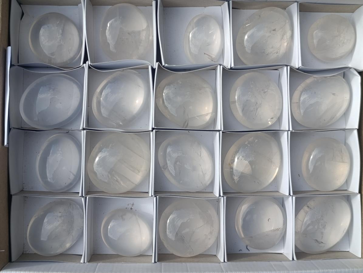 Polished Girasol Pearl Quartz Palm Stones x 20 From Ambatondrazaka, Madagascar - Toprock Gemstones and Minerals 
