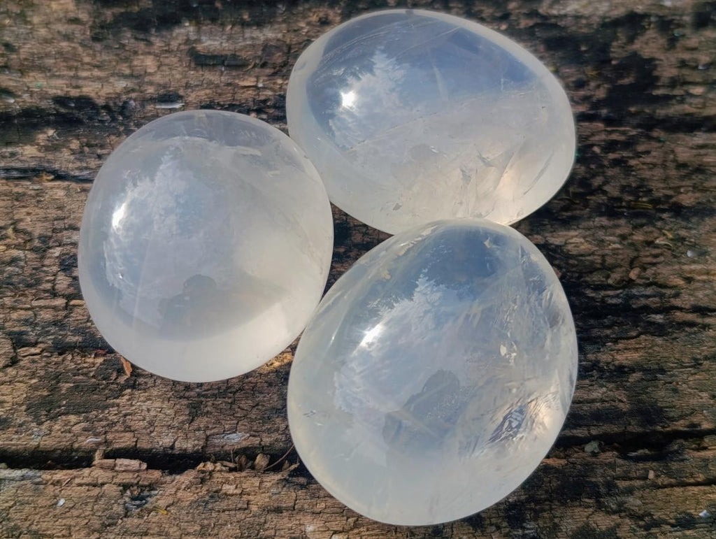 Polished Girasol Pearl Quartz Palm Stones x 20 From Ambatondrazaka, Madagascar - Toprock Gemstones and Minerals 