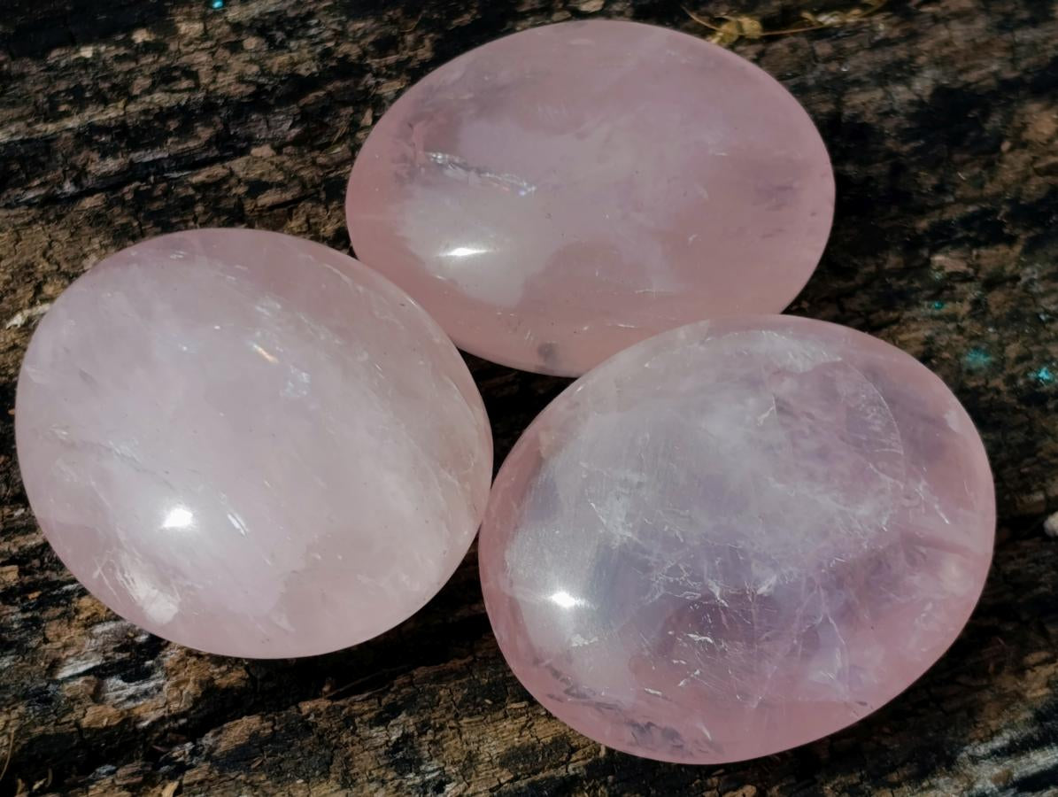 Polished Gemmy Rose Quartz Palm Stones x 24 From Madagascar - Toprock Gemstones and Minerals 