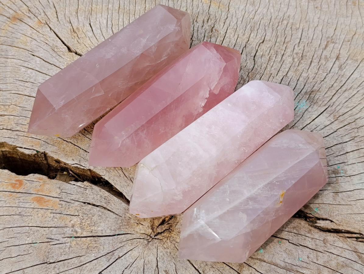 Polished Double Terminated Gemmy Rose Quartz Crystals x 4 From Madagascar - Toprock Gemstones and Minerals 