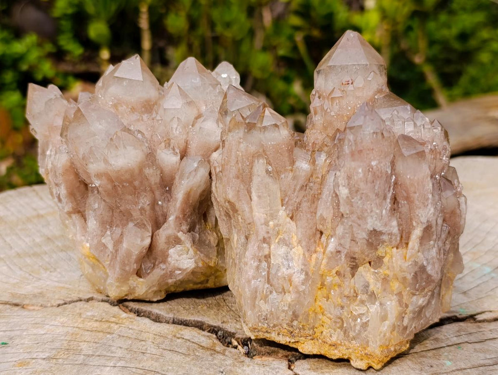 Natural Smokey Phantom Quartz Clusters x 2 From Luena, Congo - Toprock Gemstones and Minerals 