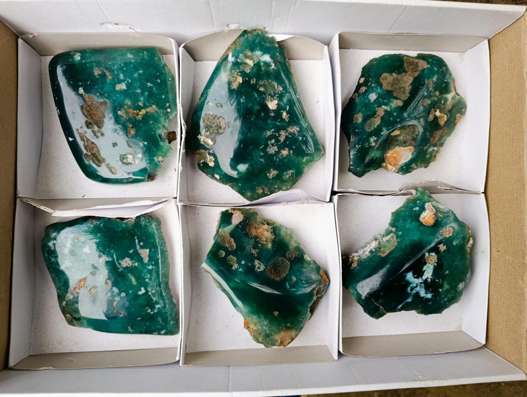 Polished On One Side Mtorolite Chrysoprase Slices x 6 From Mutorashanga, Zimbabwe - Toprock Gemstones and Minerals 