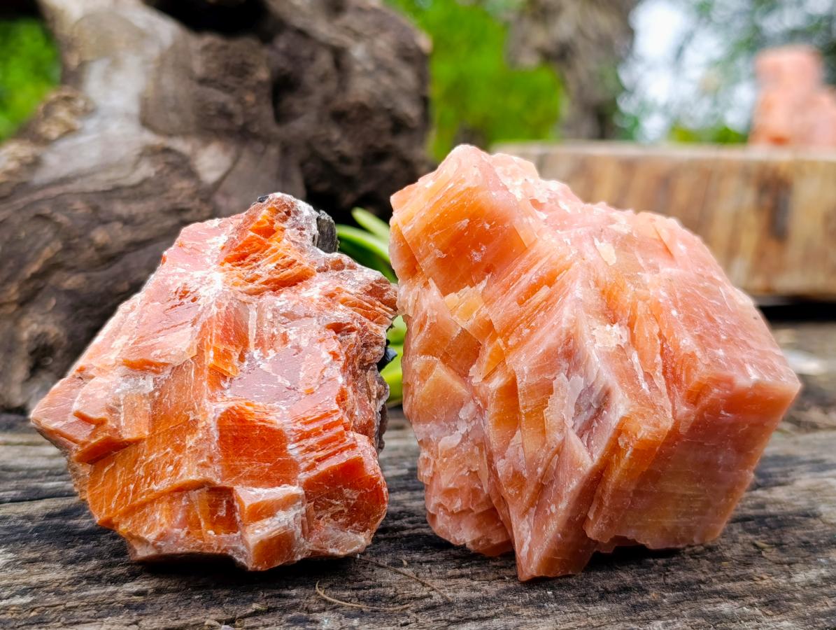 Natural Rhombohedral Sunset Orange Calcite Specimens x 12 From Spitzkop, Namibia - Toprock Gemstones and Minerals 