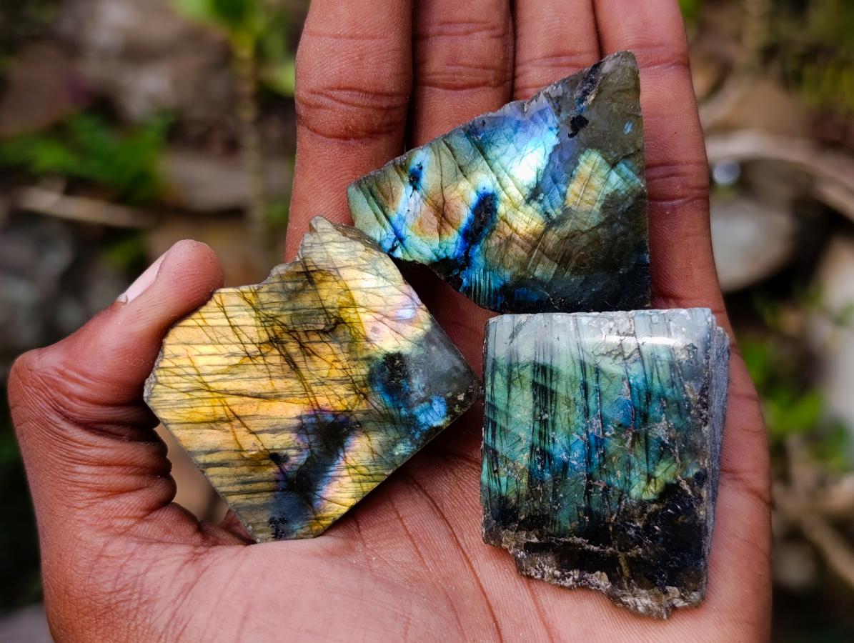 Polished One Side Labradorite Slices x 35 From Madagascar - Toprock Gemstones and Minerals 