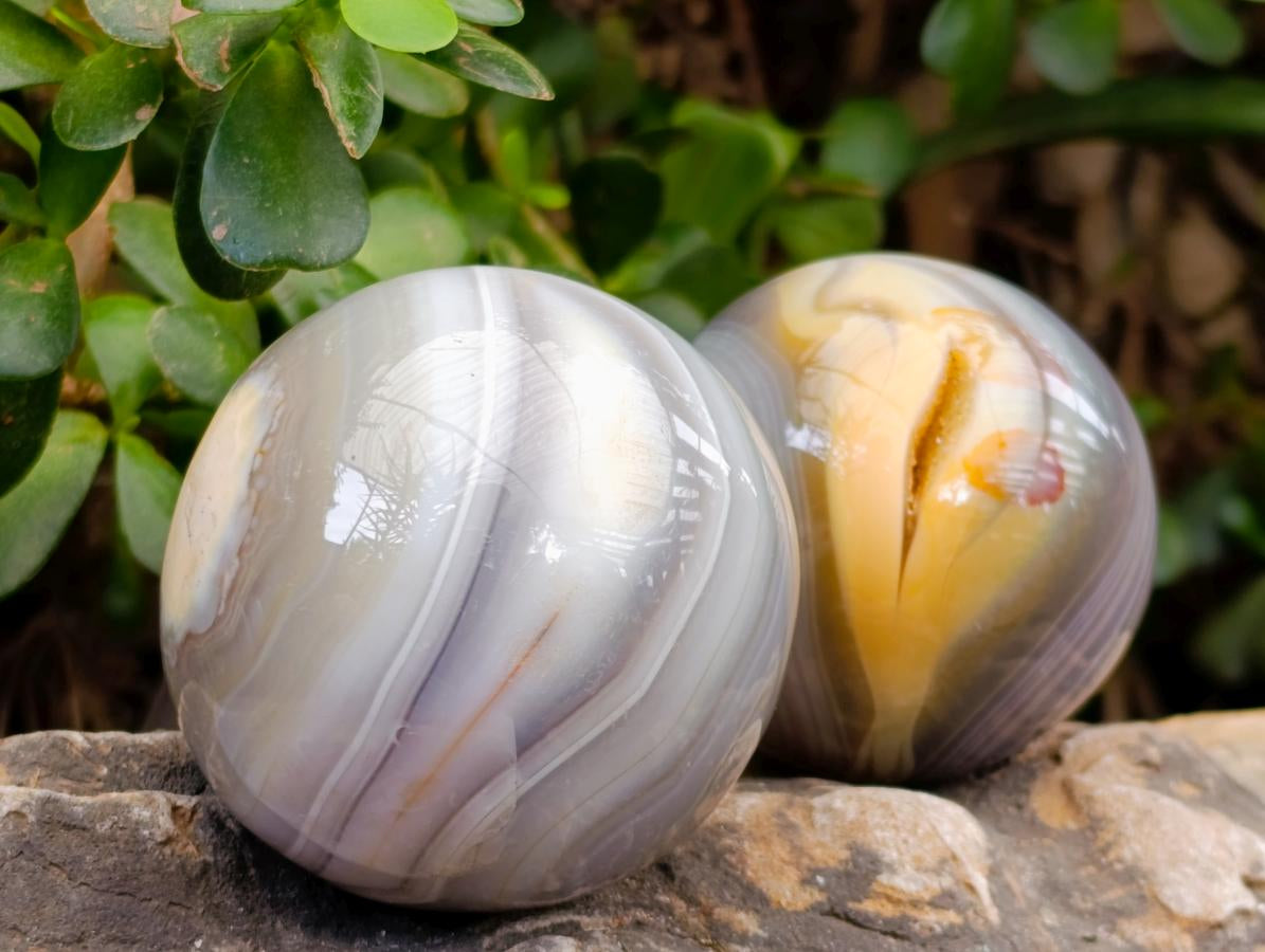 Polished Banded Agate Spheres x 6 From Madagascar - Toprock Gemstones and Minerals 