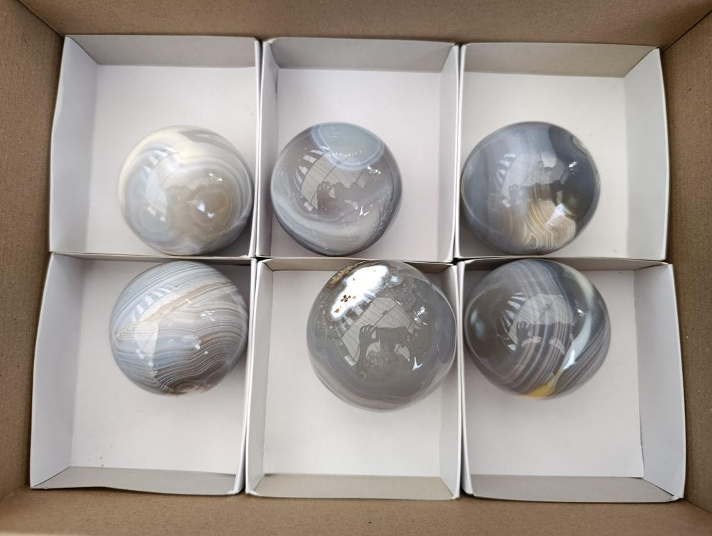 Polished Banded Agate Spheres x 6 From Madagascar - Toprock Gemstones and Minerals 