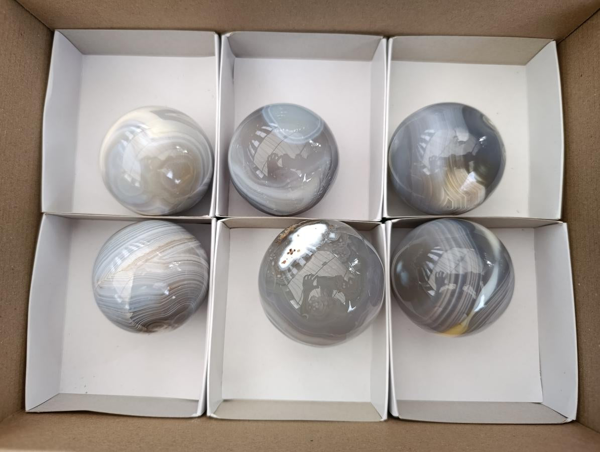 Polished Banded Agate Spheres x 6 From Madagascar - Toprock Gemstones and Minerals 