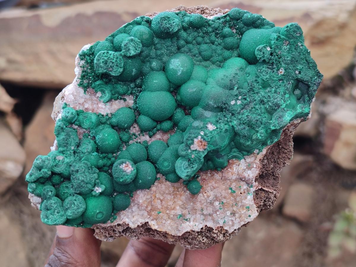 Natural Drusy Quartz Coated Ball Malachite On Dolomite Specimens x 3 From Mindingi Mine, Kambove, Congo - Toprock Gemstones and Minerals 