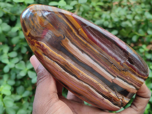 Polished Golden Tigers Eye with Banded Iron Stone Standing Display Pieces x 2 From Prieska, South Africa - Toprock Gemstones and Minerals 