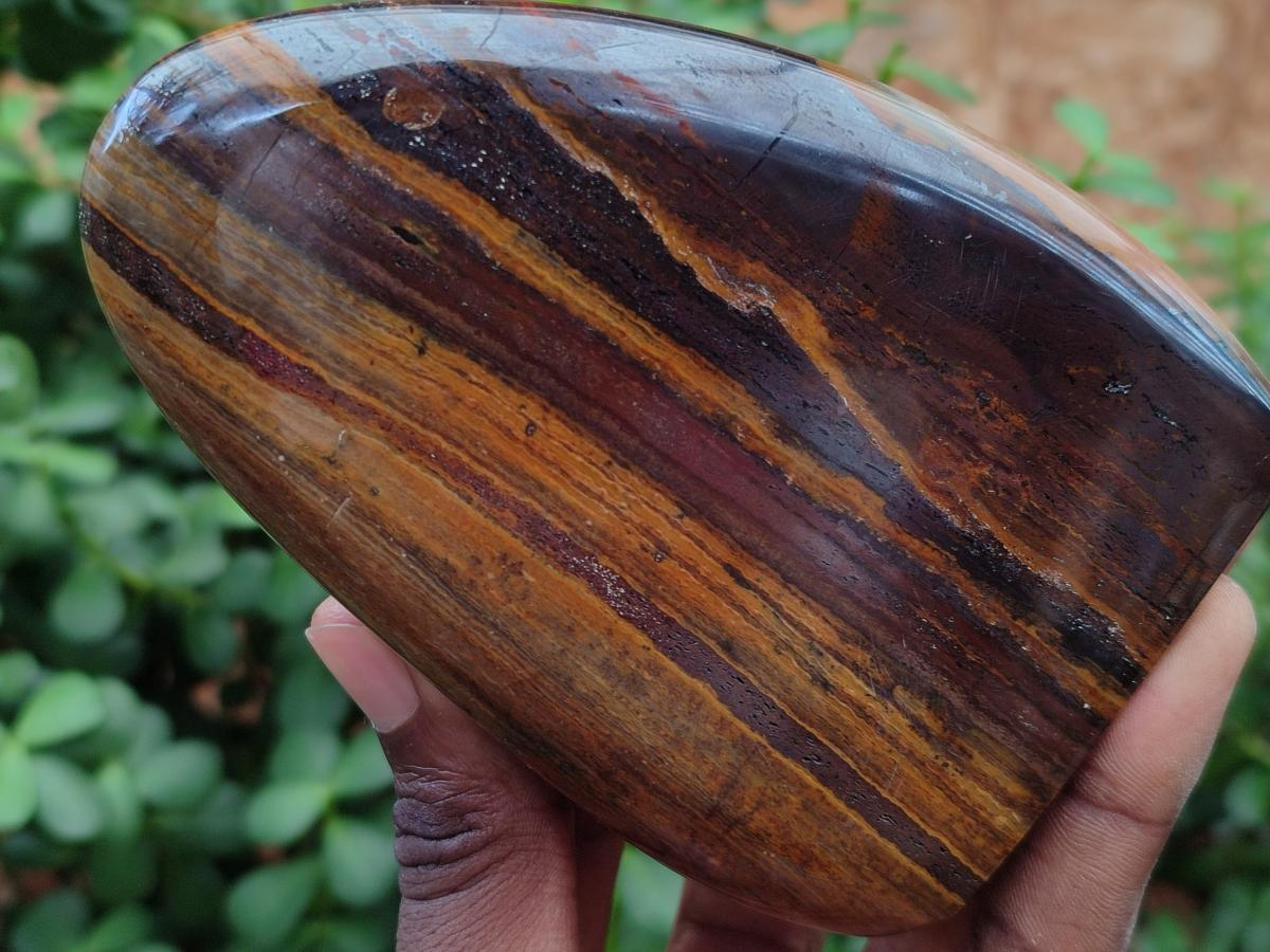 Polished Golden Tigers Eye with Banded Iron Stone Standing Display Pieces x 2 From Prieska, South Africa - Toprock Gemstones and Minerals 
