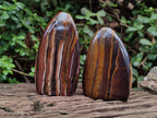 Polished Golden Tigers Eye with Banded Iron Stone Standing Display Pieces x 2 From Prieska, South Africa - Toprock Gemstones and Minerals 