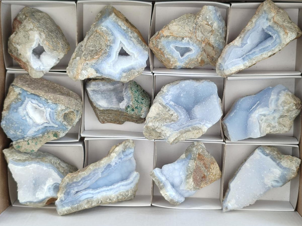 Natural Blue Lace Agate Specimens x 12 From Nsanje, Malawi - Toprock Gemstones and Minerals 