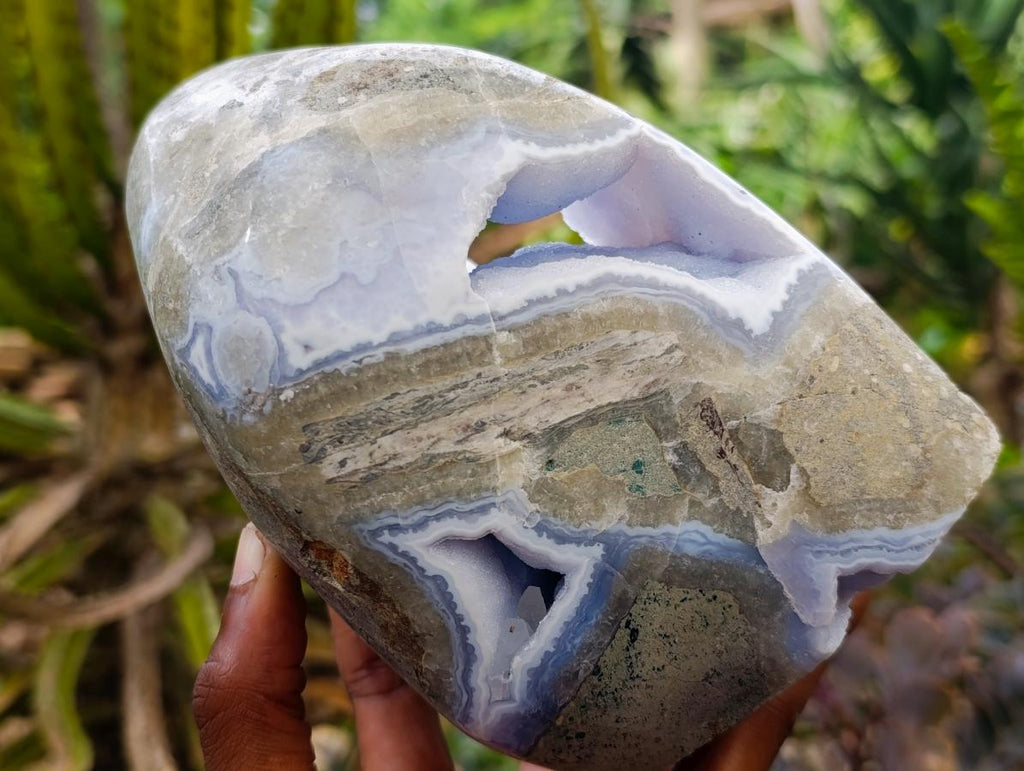 Polished Large Blue Lace Agate Standing Display Piece x 1 From Nsanje, Malawi - Toprock Gemstones and Minerals 