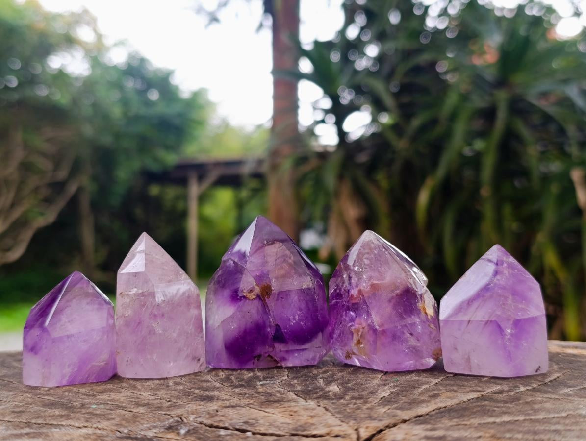 Polished Window Amethyst Crystals x 12 From Akansobe, Madagascar - Toprock Gemstones and Minerals 