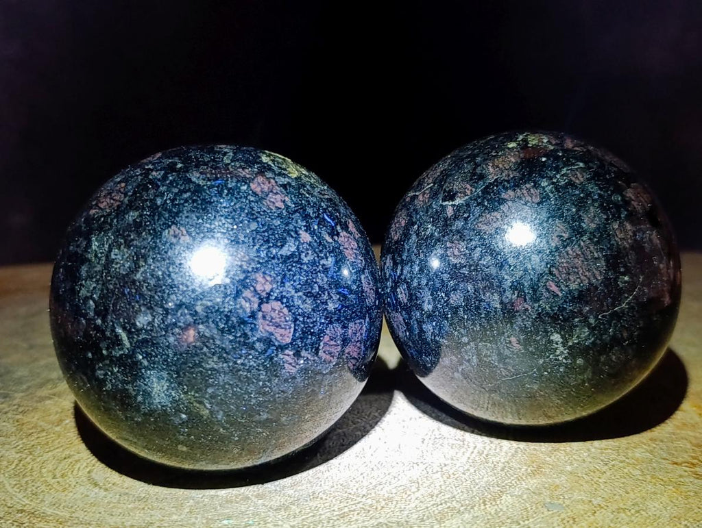Polished Large "Water Sapphire" Spheres with Sillimanite x 2 From Ambatofinandrahana, Madagascar - Toprock Gemstones and Minerals 
