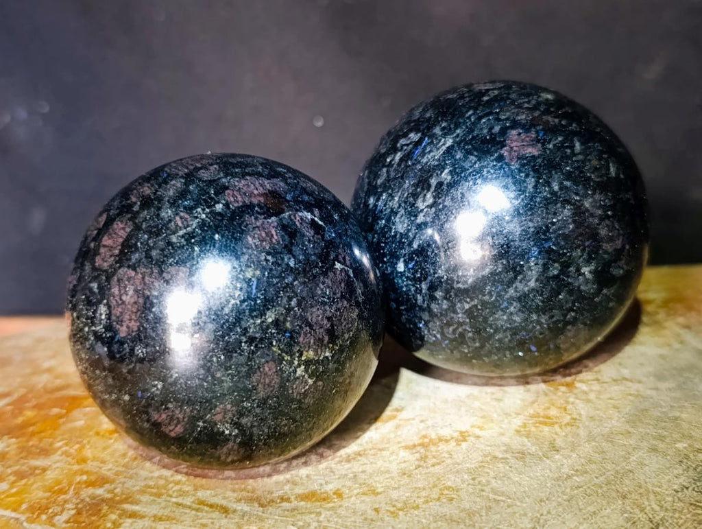 Polished Large "Water Sapphire" Spheres with Sillimanite x 2 From Ambatofinandrahana, Madagascar - Toprock Gemstones and Minerals 