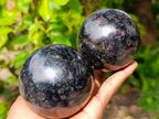 Polished Large "Water Sapphire" Spheres with Sillimanite x 2 From Ambatofinandrahana, Madagascar - Toprock Gemstones and Minerals 