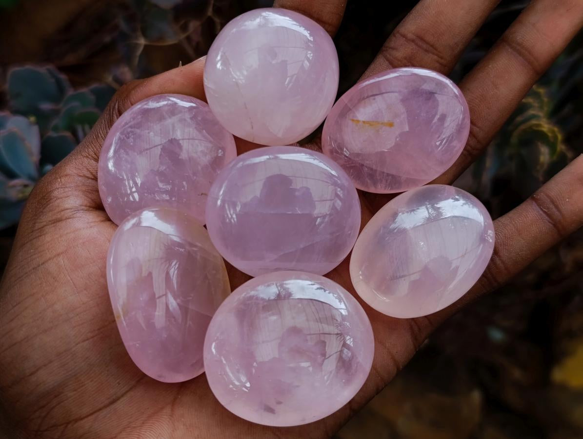Polished Wire Wrap Size Gemmy Rose Quartz Galets x 35 From Madagascar - Toprock Gemstones and Minerals 