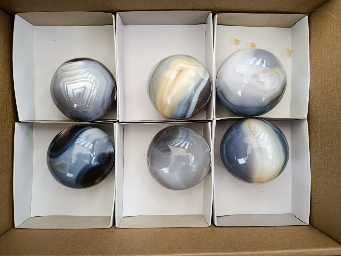 Polished Banded Agate Spheres x 6 From Madagascar - Toprock Gemstones and Minerals 