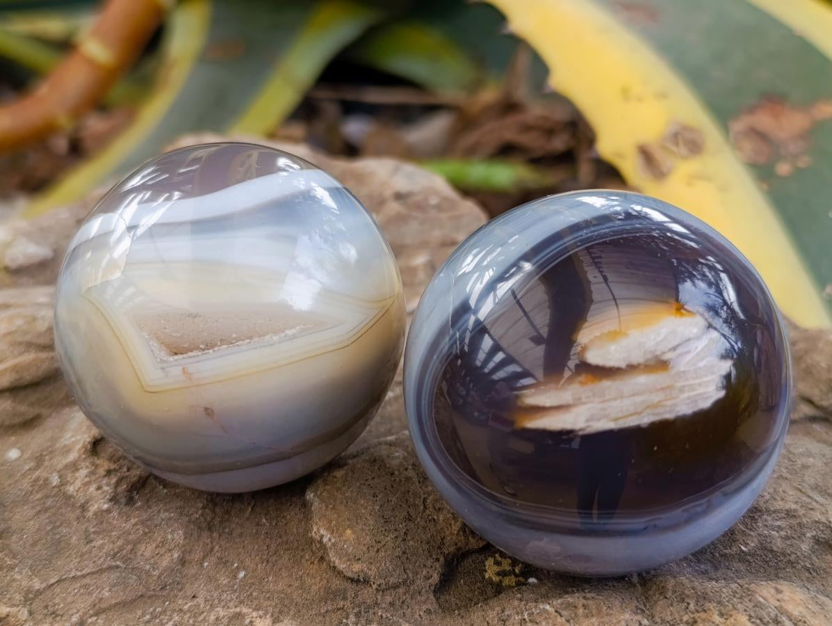 Polished Banded Agate Spheres x 6 From Madagascar - Toprock Gemstones and Minerals 